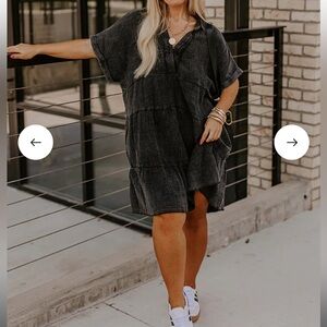 ACROSS THE WORLD MINERAL WASH MINI DRESS IN VINTAGE BLACK CURVES